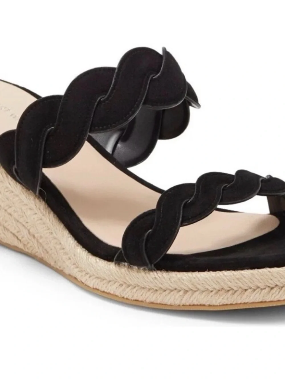 Stuart Weitzman women’s Black Twist Suede Espadrille Wedge Slide Sandal size 9.5 - Picture 2 of 14